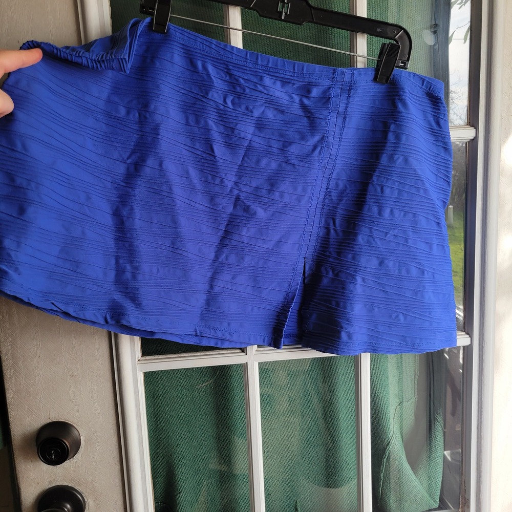 Gottex Blue Textured Ripple Swim Skirt Side Slit Plus Size 2X M01 454